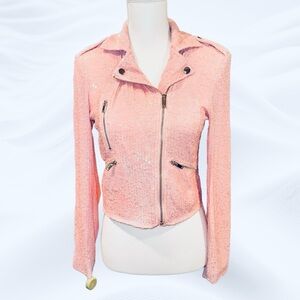 Generation Love Robin Sequin Moto Jacket in Light‎ Pink Size Small